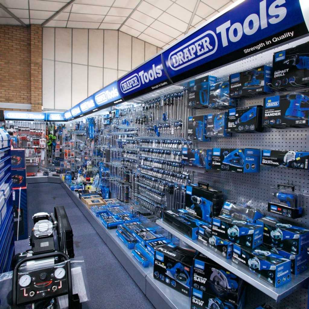 Hardware tools on display and on shelves at the King's Lynn branch